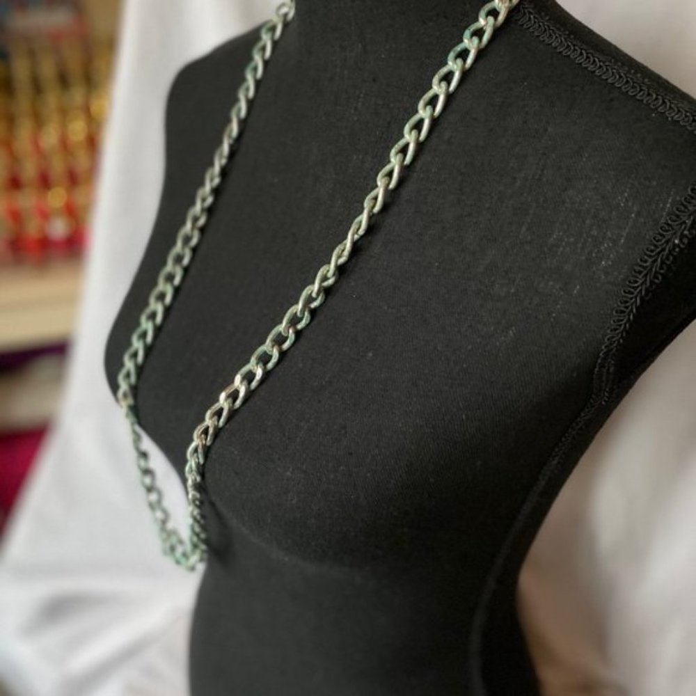 Antiqued Copper (Teal & Silver Tone) Long Chain Necklace NWOT